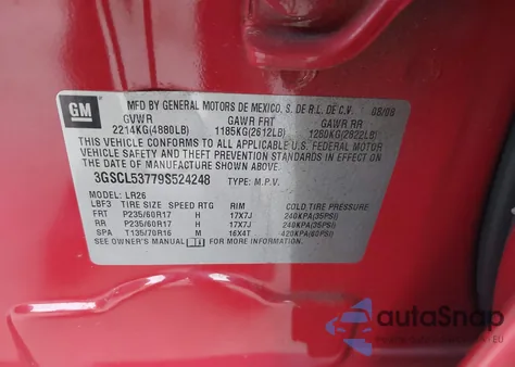 2009 Saturn Vue V6 Xr из США, поврежденный, VIN 3GSCL53779S524248